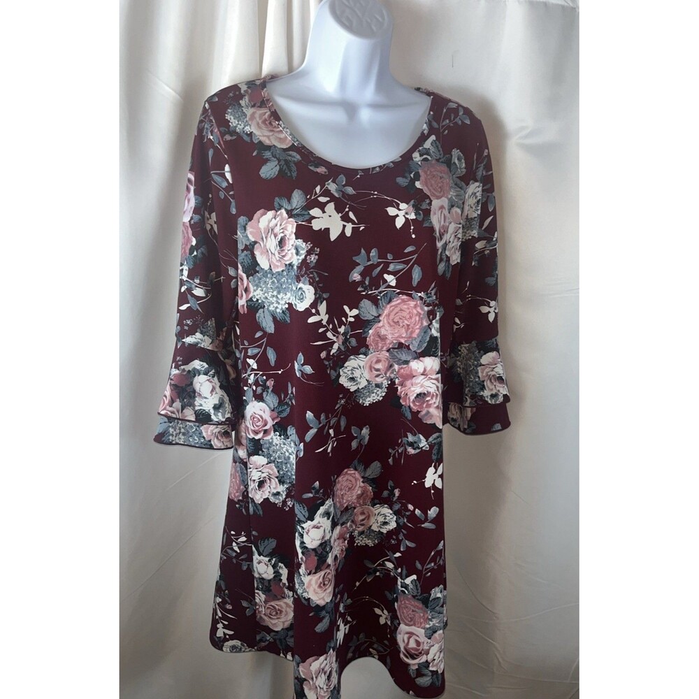 Espresso Women’s Floral Shift Dress Size L Cottage Core Bohemian Multicolor